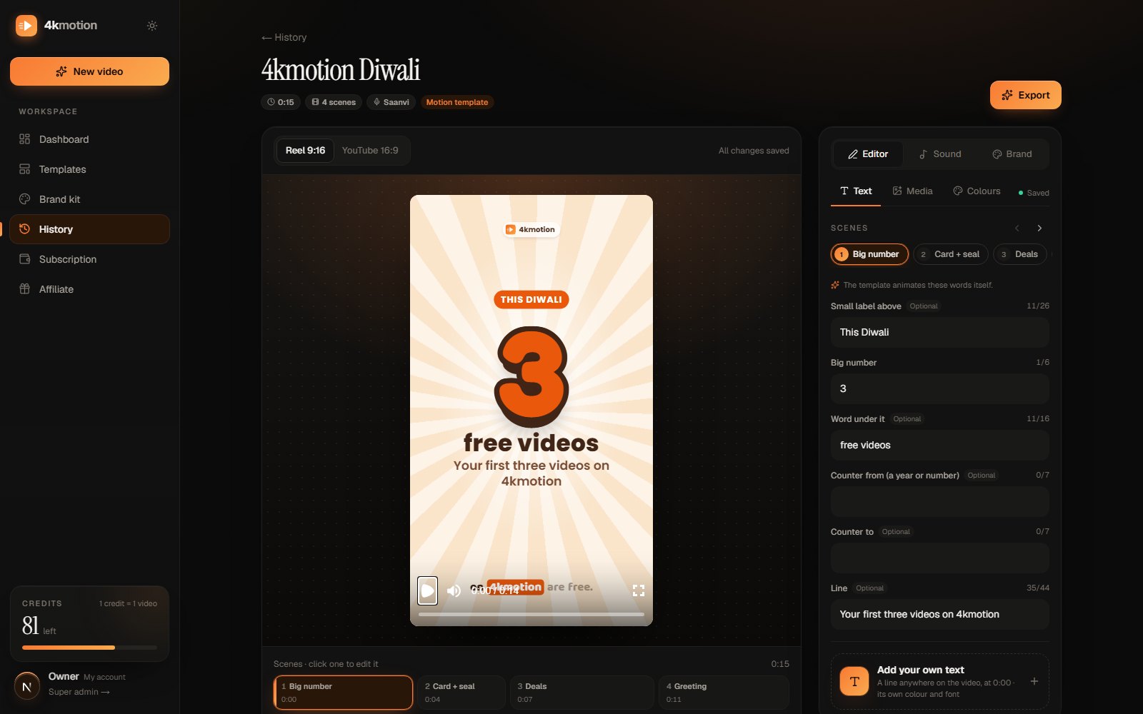 A finished 4kmotion video with Reel and YouTube downloads